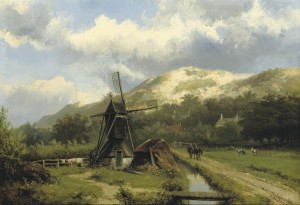 A windmill in a dune landscape